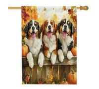Drapeau d'automne St. Bernard pour maison de chien, 71,1 x 101,6 cm, double face pour décoration extérieure, clôtures d'automne, citrouille, érable, drapeau de maison, chiot pour animal de compagnie