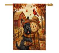 Drapeau d'automne terrier écossais pour maison de chien, 71,1 x 101,6 cm, double face pour décoration extérieure, motif épouvantail de ferme d'automne en toile, drapeau de maison, drapeau de campagne