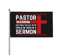 Drapeau d'avertissement du pasteur - Tout ce que vous dites ou faites peut être utilisé dans un sermon, Jésus 2024 Drapeau chrétien Bannière extérieure 3x5