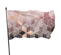 Drapeau de 0,9 x 1,5 m avec cubes dégradés rose et gris, bannière de sports de plein air, drapeau de cour en polyester résistant à la décoloration avec 2 œillets en laiton pour décoration intérieure