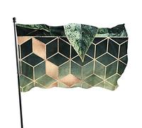 Drapeau de 0,9 x 1,5 m avec cubes verts et feuilles, bannière de sports de plein air, drapeau de cour en polyester résistant à la décoloration avec 2 œillets en laiton pour décoration intérieure et