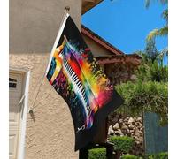 Drapeau de 0,9 x 6,1 m résistant à la décoloration pour extérieur, bannière décorative colorée, clavier de piano, note de musique, drapeaux de jardin, drapeau mural double face avec œillets en laiton
