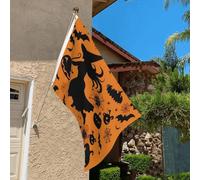 Drapeau de 0,9 x 6,1 m résistant à la décoloration pour extérieur, bannière décorative d'Halloween, sorcière volante, drapeau mural double face avec œillets en laiton, toile de fond amusante pour