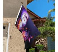 Drapeau de 0,9 x 6,1 m résistant à la décoloration pour extérieur - Bannière décorative en forme de papillon violet - Drapeau de jardin double face avec œillets en laiton - Toile de fond amusante pour
