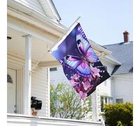 Drapeau de 0,9 x 6,1 m résistant à la décoloration pour extérieur - Bannière décorative en forme de papillon violet - Drapeau de jardin double face avec œillets en laiton - Toile de fond amusante pour