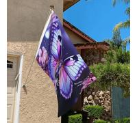 Drapeau de 0,9 x 6,1 m résistant à la décoloration pour extérieur - Bannière décorative en forme de papillon violet - Drapeau de jardin double face avec œillets en laiton - Toile de fond amusante pour
