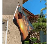 Drapeau de 0,9 x 6,1 m résistant à la décoloration pour extérieur, bannière décorative en montgolfière, coucher de soleil, drapeaux de jardin, drapeau mural double face avec œillets en laiton, toile