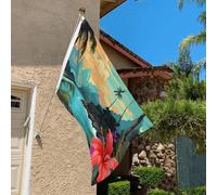 Drapeau de 0,9 x 6,1 m résistant à la décoloration pour extérieur Bannière décorative Hello Hawaï Drapeau de jardin double face avec œillets en laiton Toile de fond amusante pour pelouse porche