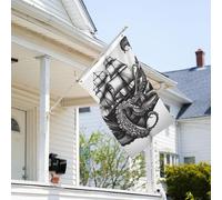 Drapeau de 0,9 x 6,1 m résistant à la décoloration pour extérieur Bannière décorative noire et blanche en forme de pieuvre et de bateau, drapeaux de jardin, drapeau mural double face avec œillets en