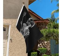 Drapeau de 0,9 x 6,1 m résistant à la décoloration pour l'extérieur - Bannière décorative abstraite tête de mort squelette jouant de la guitare - Drapeaux de jardin double face avec œillets en laiton