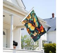 Drapeau de 0,9 x 6,1 m résistant à la décoloration pour l'extérieur - Bannière décorative colorée en forme de papillon brodé - Drapeaux de jardin double face avec œillets en laiton - Toile de fond