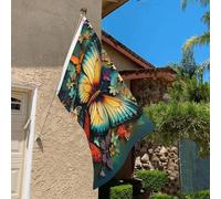 Drapeau de 0,9 x 6,1 m résistant à la décoloration pour l'extérieur - Bannière décorative colorée en forme de papillon brodé - Drapeaux de jardin double face avec œillets en laiton - Toile de fond