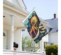 Drapeau de 0,9 x 6,1 m résistant à la décoloration pour l'extérieur - Bannière décorative couleur graffiti pieuvre - Drapeaux de jardin double face avec œillets en laiton - Toile de fond amusante pour