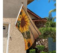 Drapeau de 0,9 x 6,1 m résistant à la décoloration pour l'extérieur - Bannière décorative en bois de tournesol - Drapeau de jardin double face avec œillets en laiton - Toile de fond amusante pour