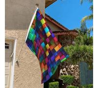 Drapeau de 0,9 x 6,1 m résistant à la décoloration pour l'extérieur - Bannière décorative en cubes colorés - Drapeaux de jardin double face avec œillets en laiton - Toile de fond amusante pour pelouse