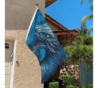 Drapeau de 0,9 x 6,1 m résistant à la décoloration pour l'extérieur - Bannière décorative en forme de dragon bleu froid - Drapeau mural double face avec œillets en laiton - Toile de fond amusante pour