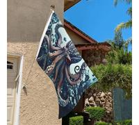 Drapeau de 0,9 x 6,1 m résistant à la décoloration pour l'extérieur - Bannière décorative en forme de pieuvre cool - Drapeau de jardin double face avec œillets en laiton - Toile de fond amusante pour