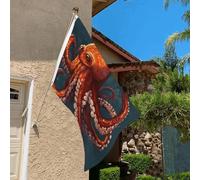 Drapeau de 0,9 x 6,1 m résistant à la décoloration pour l'extérieur - Bannière décorative en forme de pieuvre - Drapeau de jardin double face avec œillets en laiton - Toile de fond amusante pour