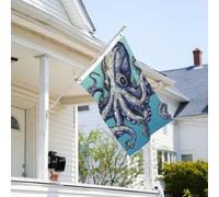 Drapeau de 0,9 x 6,1 m résistant à la décoloration pour l'extérieur - Bannière décorative en forme de pieuvre - Drapeau de jardin double face avec œillets en laiton - Toile de fond amusante pour