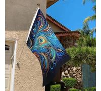 Drapeau de 0,9 x 6,1 m résistant à la décoloration pour l'extérieur - Bannière décorative en plumes de paon - Drapeaux de jardin double face avec œillets en laiton - Toile de fond amusante pour