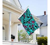 Drapeau de 0,9 x 6,1 m résistant à la décoloration pour l'extérieur - Bannière décorative - Joli drapeau de jardin - Motif léopard turquoise - Drapeau mural double face avec œillets en laiton - Toile