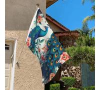 Drapeau de 0,9 x 6,1 m résistant à la décoloration pour l'extérieur - Bannière décorative - Magnifiques fleurs de paon - Drapeaux de jardin double face avec œillets en laiton - Toile de fond amusante