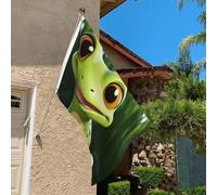 Drapeau de 0,9 x 6,1 m résistant à la décoloration pour l'extérieur - Bannière décorative mignonne grenouille - Drapeaux de jardin double face avec œillets en laiton - Toile de fond amusante pour