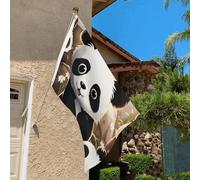 Drapeau de 0,9 x 6,1 m résistant à la décoloration pour l'extérieur - Bannière décorative - Panda mignon - Drapeau de jardin double face avec œillets en laiton - Toile de fond amusante pour pelouse