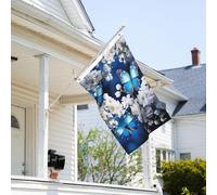 Drapeau de 0,9 x 6,1 m résistant à la décoloration pour l'extérieur - Bannière décorative - Papillons bleus et fleurs blanches - Drapeau mural double face avec œillets en laiton - Toile de fond