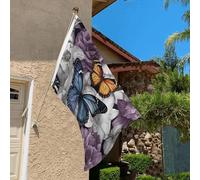 Drapeau de 0,9 x 6,1 m résistant à la décoloration pour l'extérieur - Bannière décorative - Papillons violets - Drapeaux de jardin floraux double face avec œillets en laiton - Toile de fond amusante