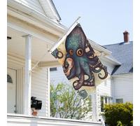 Drapeau de 0,9 x 6,1 m résistant à la décoloration pour l'extérieur - Bannière décorative rétro en forme de pieuvre - Drapeau mural double face avec œillets en laiton - Toile de fond amusante pour