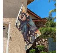 Drapeau de 0,9 x 6,1 m résistant à la décoloration pour l'extérieur - Bannière décorative rétro en forme de pieuvre - Drapeau mural double face avec œillets en laiton - Toile de fond amusante pour