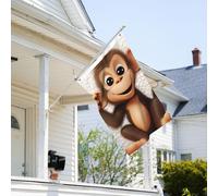 Drapeau de 0,9 x 6,1 m résistant à la décoloration pour l'extérieur - Bannière décorative - Singe mignon - Drapeaux de jardin double face avec œillets en laiton - Toile de fond amusante pour pelouse