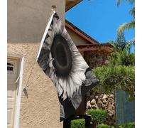 Drapeau de 0,9 x 6,1 m résistant à la décoloration pour l'extérieur - Bannière décorative - Tournesol noir et gris - Drapeau mural double face avec œillets en laiton - Toile de fond amusante pour
