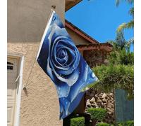 Drapeau de 0,9 x 6,1 m résistant à la décoloration pour l'extérieur - Belle rose bleue - Drapeau de jardin double face avec œillets en laiton - Toile de fond amusante pour pelouse, porche