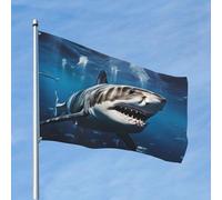 Drapeau de 1,2 x 1,8 m - Grand requin blanc - Drapeaux amusants pour toutes les saisons - Pour décoration de dortoir, fête en plein air