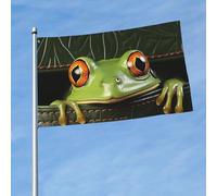 Drapeau de 150 cm x 90 cm - Double face - Bannière robuste avec 2 œillets de décoration - Drapeaux de cour grenouille regardant hors du portefeuille - Drapeau de bienvenue en polyester pour les