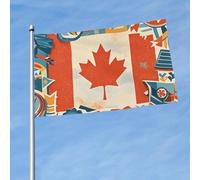 Drapeau de 150 cm x 90 cm double face pour l'extérieur avec 2 œillets décoratifs - Drapeau rétro du Canada - Drapeau de bienvenue en polyester pour les vacances, la cour - Toutes saisons