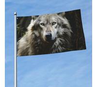 Drapeau de 150 cm x 90 cm pour extérieur et intérieur avec œillets - Drapeau de loup solitaire pour extérieur, jardin, cour, bannière décorative - Drapeau de bienvenue saisonnier pour porche et
