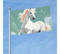Drapeau de 150 cm x 90 cm pour extérieur et intérieur avec œillets - Pour le printemps et l'été - Jolis drapeaux de cheval blanc pour extérieur, jardin, cour, bannière décorative - Drapeau de