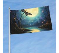 Drapeau de 150 cm x 90 cm - Pour extérieur et intérieur avec œillets - Pour le printemps, l'été, la libellule et la lune - Pour extérieur, jardin, cour, bannière décorative - Drapeau de bienvenue