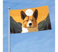 Drapeau de 150 cm x 90 cm - Pour extérieur et intérieur avec œillets - Silhouette Corgi printemps été - Pour extérieur, jardin, cour, bannière décorative - Drapeau de bienvenue saisonnier pour porche