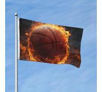 Drapeau de 150 x 90 cm double face robuste pour l'extérieur avec œillets - Drapeau de basket-ball sur le feu pour l'extérieur - Drapeau de jardin pour cour et décoration intérieure