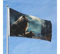 Drapeau de 60 cm x 90 cm pour extérieur et intérieur avec œillets pour le printemps et l'été, deux loups pour extérieur, jardin, cour, bannière décorative pour porche et décoration de ferme