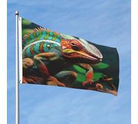 Drapeau de 60 cm x 90 cm pour extérieur et intérieur avec œillets - Pour le printemps et l'été - Joli caméléon pour extérieur, jardin, cour, bannière décorative - Drapeau de bienvenue saisonnier pour