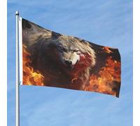 Drapeau de 60 cm x 90 cm pour extérieur et intérieur avec œillets - Pour le printemps et l'été - Loup brûlant dans le feu - Pour extérieur, jardin, cour, bannière décorative - Drapeau de bienvenue