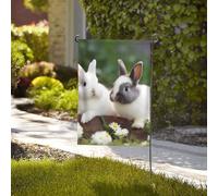 Drapeau de 71 x 40 cm - Décoration de jardin - Bannière robuste - Deux petits lapins mignons - Bannière de cour en polyester 200D avec 2 œillets - Bannière d'extérieur pour les vacances en toutes