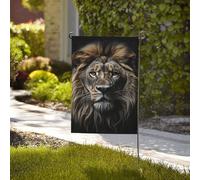 Drapeau de 71 x 40 cm - Décoration de jardin - Bannière robuste - Noir et blanc - Tête de lion - Bannière de cour en polyester 200D - Drapeaux de bienvenue avec 2 œillets - Bannière d'extérieur pour