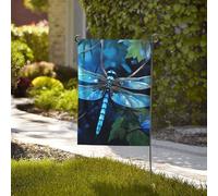 Drapeau de 71 x 40 cm - Décoration de jardin robuste - Bannière artistique libellule bleue - Bannière de cour en polyester 200D avec 2 œillets - Bannière d'extérieur pour les vacances en toutes