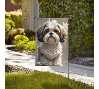 Drapeau de 71 x 40 cm - Décoration d'extérieur robuste - Bannière Shih Tzu en polyester 200D avec 2 œillets - Bannière de jardin pour les vacances en toutes saisons